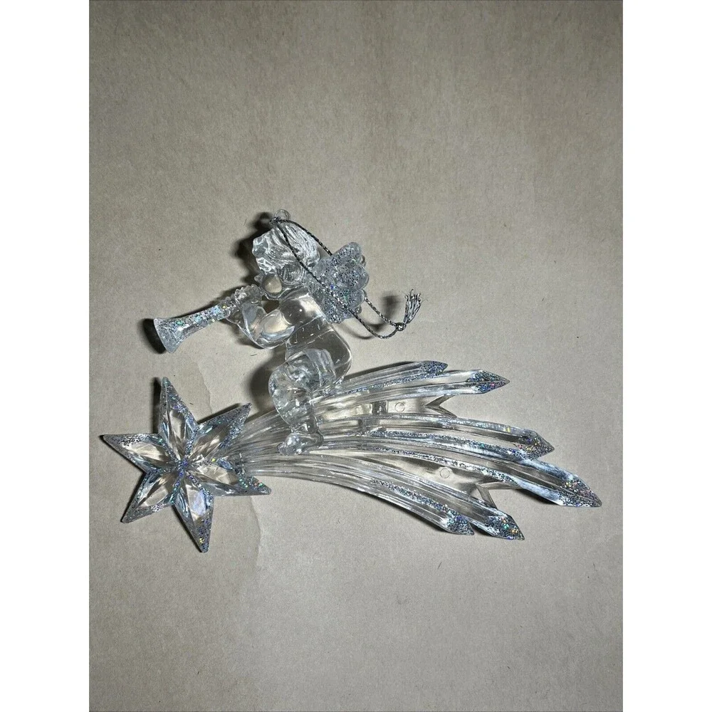 VTG Lot Of 5 Crystal Acrylic Angle Cherub Horse W/ Instrument Christmas Ornament